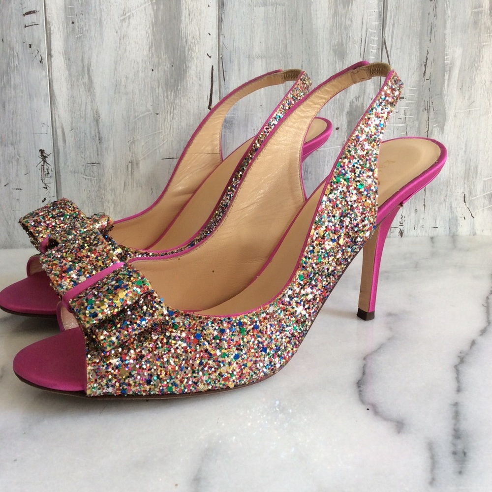 🚨SOLD🚨 Kate Spade Charm Bow Glitter Heels - Picture 4 of 8